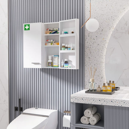 Wall-mounted medicine cabinet, steel, white, 6 shelves