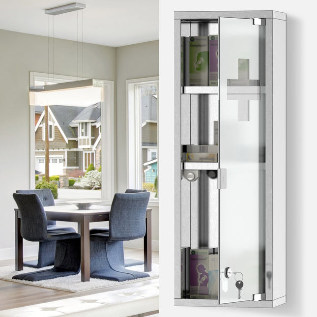 Medizinschrank aus Edelstahl mit Milchglas, 20x12x58 cm