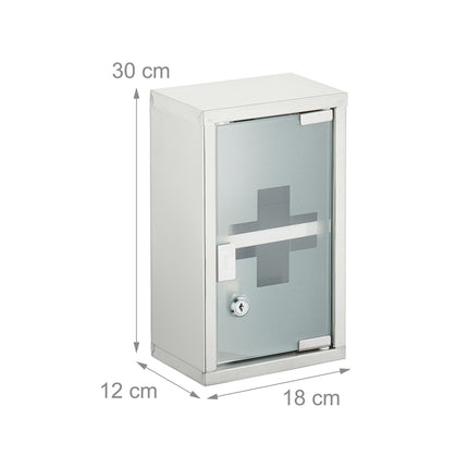 Medicine Cabinet, Frosted Glass, 2 Compartments, Lockable