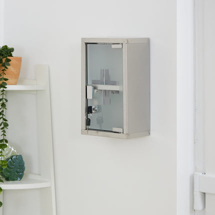 Medicine Cabinet, Frosted Glass, 2 Compartments, Lockable