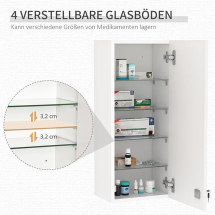 Lockable medicine cabinet - Wall mounted, adjustable shelves
