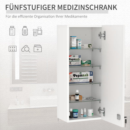 Lockable medicine cabinet - Wall mounted, adjustable shelves