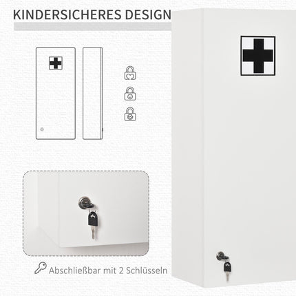 Lockable medicine cabinet - Wall mounted, adjustable shelves