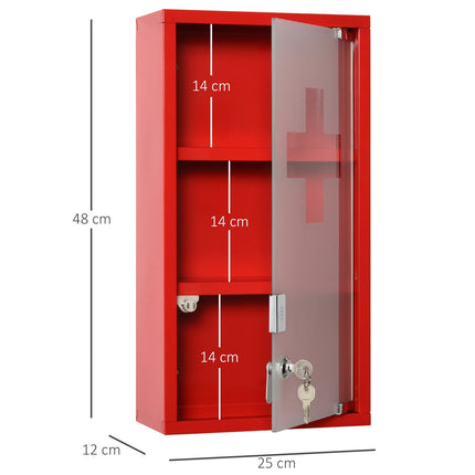 Roter Erste-Hilfe-Schrank aus Metall mit Schloss, 3 Fächer