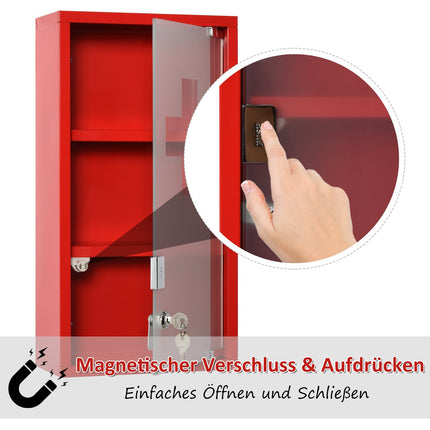 Roter Erste-Hilfe-Schrank aus Metall mit Schloss, 3 Fächer