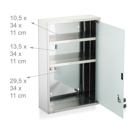 Medizinschrank mit abschließbarer Glastür, 3 Fächer