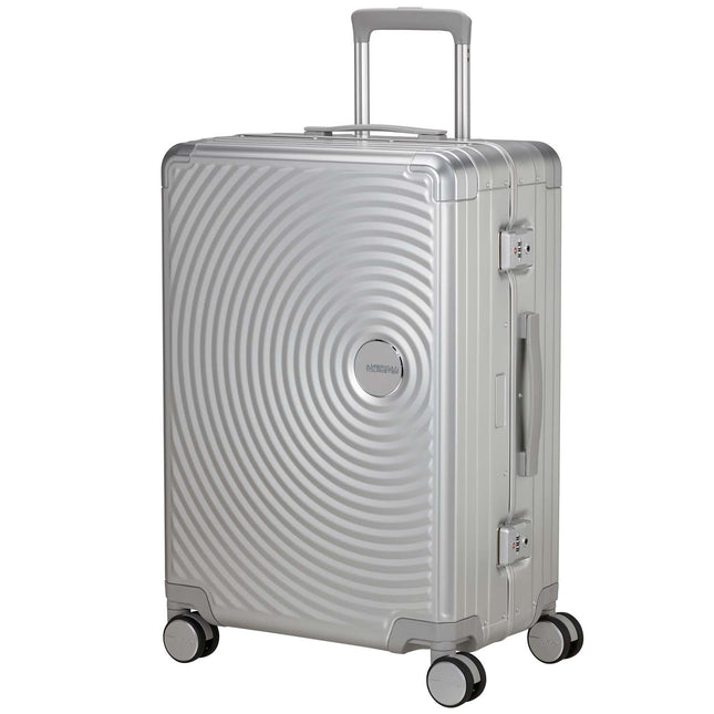 Mittelgroßer Reisekoffer aus Aluminium, Silber, 68 cm, 4 Rollen, TSA-Schloss
