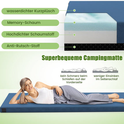 Memory Foam Campingmatratze mit wasserdichter Beschichtung 188 x 78 x 6,5 cm dunkelblau