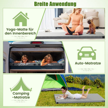 Matelas de camping en mousse à mémoire de forme avec revêtement imperméable 188 x 78 x 6,5 cm gris