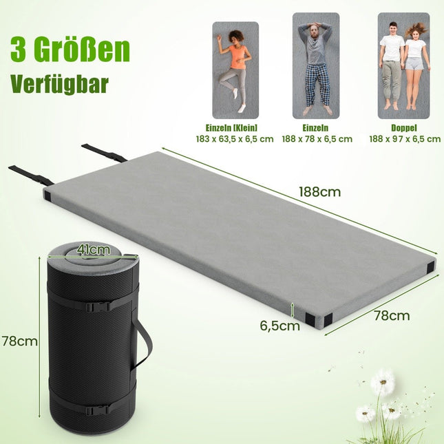 Memory Foam Campingmatratze mit wasserdichter Beschichtung 188 x 78 x 6,5 cm grau