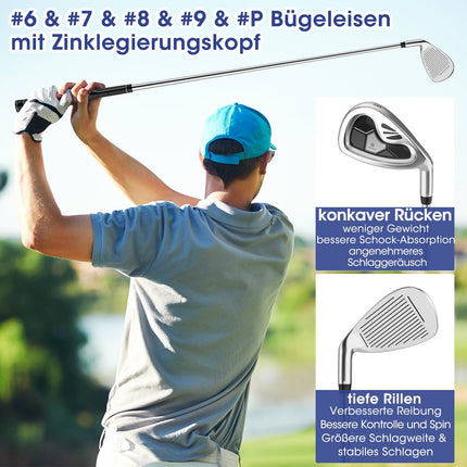 9-teiliges Golfschlägerset für Herren, Rechtshänder, Grau