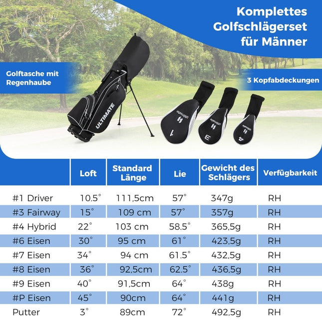 Complete golfclubset voor heren, 10-delig, rechtshandig