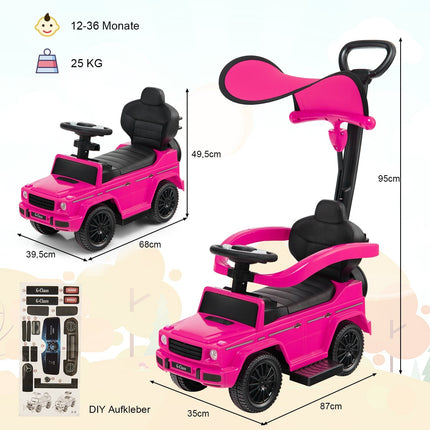 Mercedes Benz 3-in-1 Kids Ride-On Car with Canopy, Pink