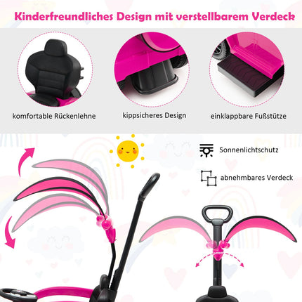 Mercedes Benz 3-in-1 Kids Ride-On Car with Canopy, Pink