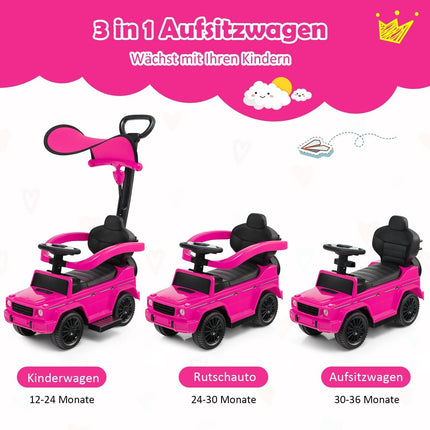 Mercedes Benz 3-in-1 Kids Ride-On Car with Canopy, Pink