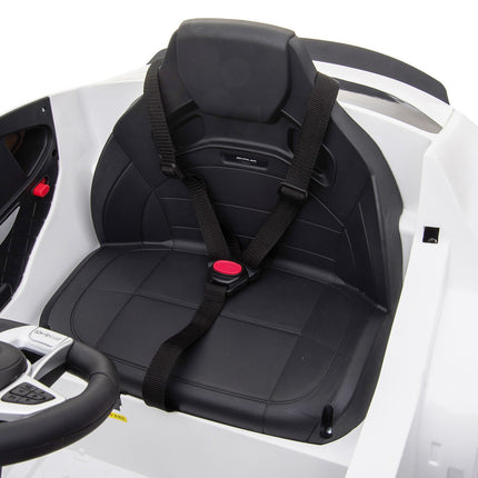 Electric riding car with remote control, MP3, seat belt, white