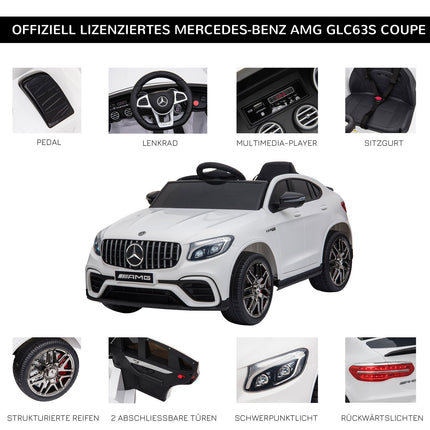 Electric riding car with remote control, MP3, seat belt, white