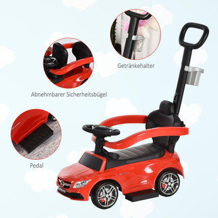Kinderfahrzeug zum Draufsitzen mit Schiebestange und Rückenlehne