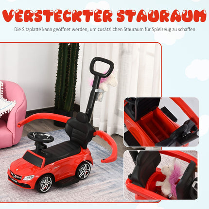 Kinderfahrzeug zum Draufsitzen mit Schiebestange und Rückenlehne