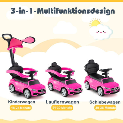 Mercedes-Benz ride-on car 3-in-1 ride-on vehicle with push handle ride-on car for children from 1 year old pink