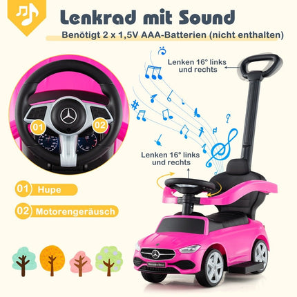 Mercedes-Benz ride-on car 3-in-1 ride-on vehicle with push handle ride-on car for children from 1 year old pink