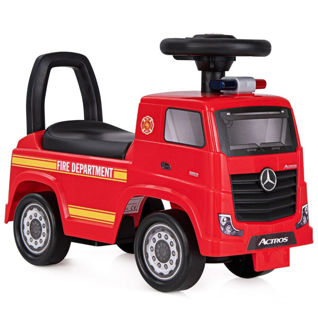 Mercedes Benz Rutschauto, Schiebeauto mit Stauraum, Feuerwehrauto mit roter Warnleuchte