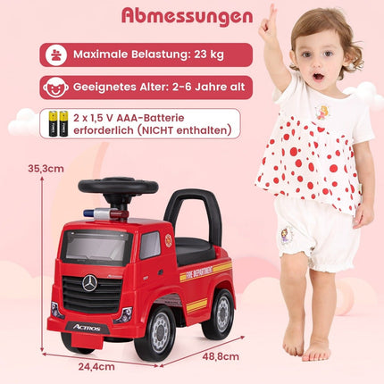 Mercedes Benz ride-on car, push car with storage space, fire engine with red warning lamp