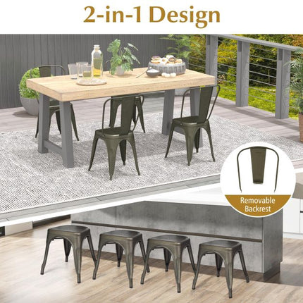 Metall Barhocker 4er-Set, 45 cm, abnehmbare Rückenlehne
