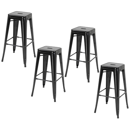 Metal Bar Stools Set of 4, Stackable, Black, Indoor/Outdoor