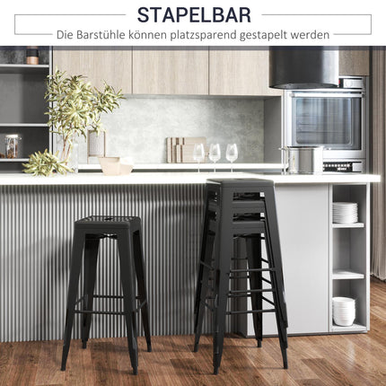 Metal Bar Stools Set of 4, Stackable, Black, Indoor/Outdoor