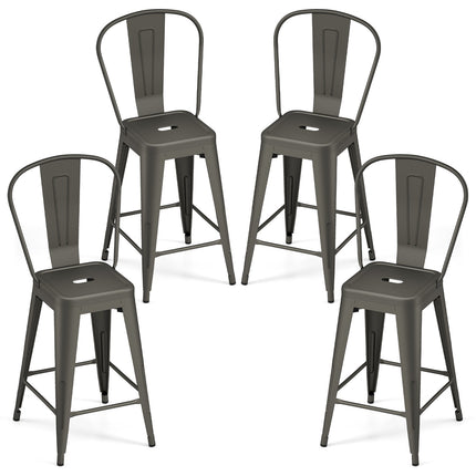 Metal Bar Stools Set of 4, Stackable, Dark Grey