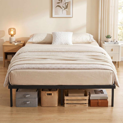 Metal Bed Frame 140x200 cm, Underbed Storage, Slats