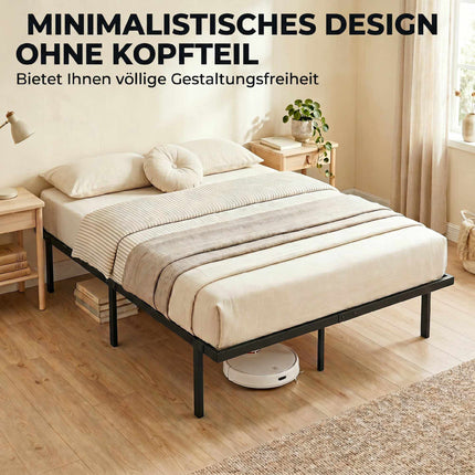 Metal Bed Frame 140x200 cm, Underbed Storage, Slats