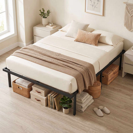 Metal Bed Frame 140x200 cm, Underbed Storage, Slats