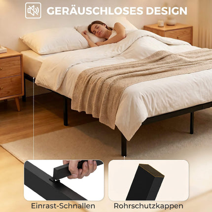 Metal Bed Frame 140x200 cm, Underbed Storage, Slats