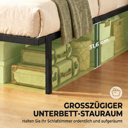 Metal Bed Frame 140x200 cm, Underbed Storage, Slats