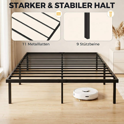 Metal Bed Frame 140x200 cm, Underbed Storage, Slats