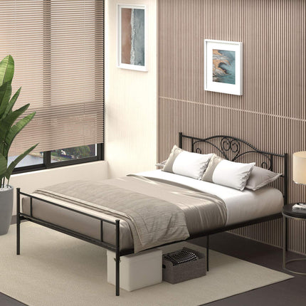 Metal Bed Frame with Headboard, 300kg Capacity, Black