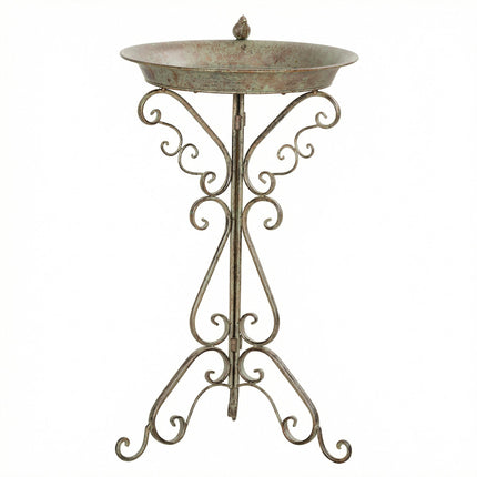 Vogelbad aus Metall, Vintage-Grün, 75 cm hoch, rostbeständig