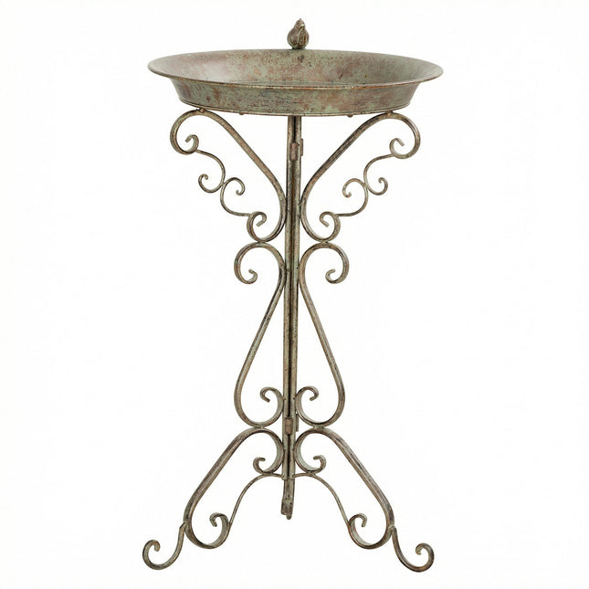 Vogelbad aus Metall, Vintage-Grün, 75 cm hoch, rostbeständig