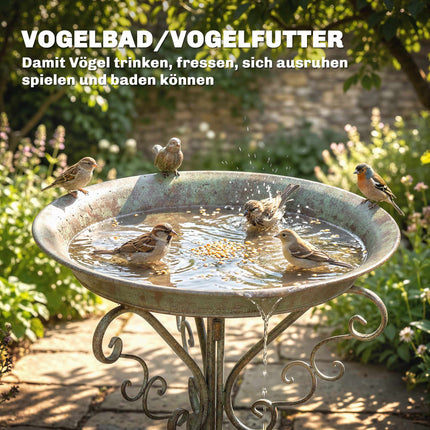Vogelbad aus Metall, Vintage-Grün, 75 cm hoch, rostbeständig