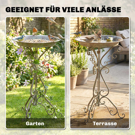 Vogelbad aus Metall, Vintage-Grün, 75 cm hoch, rostbeständig
