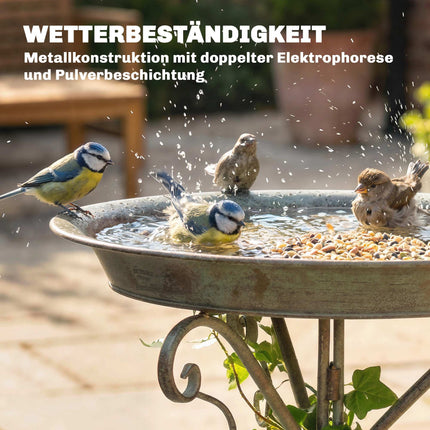 Vogelbad aus Metall, Vintage-Grün, 75 cm hoch, rostbeständig