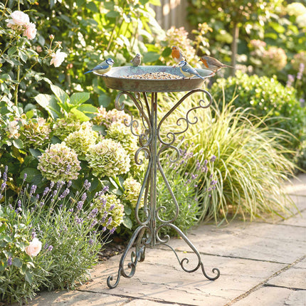 Vogelbad aus Metall, Vintage-Grün, 75 cm hoch, rostbeständig