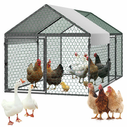 Metal Chicken Coop 1x2x1 m, Waterproof Cover, 2 Doors