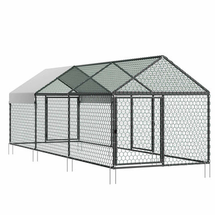 Metal Chicken Coop 1x3x1 m, Waterproof Cover, 3 Doors