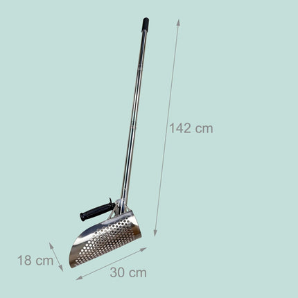 Metallsuchschaufel mit Sieb – Langer Stiel, Edelstahl