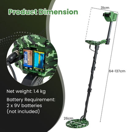 Metal Detector, 5 Modes, Adjustable Shaft, Waterproof Coil