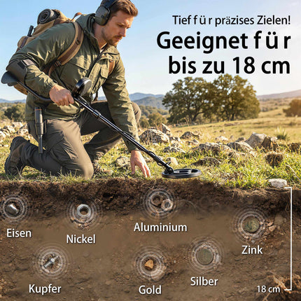 Metal Detector Set with Shovel & Headphones, 18cm Depth