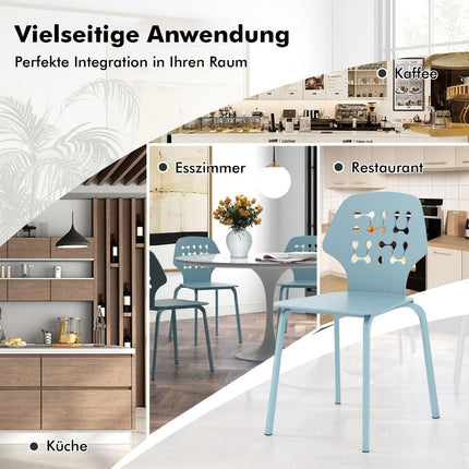 Metall-Esszimmerstuhl 4er-Set, Blau, Ergonomische Rückenlehne